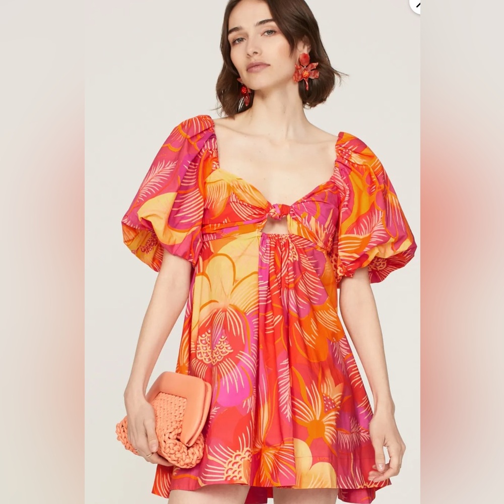 FARM Rio Vibrant Pink and Orange Dress XS